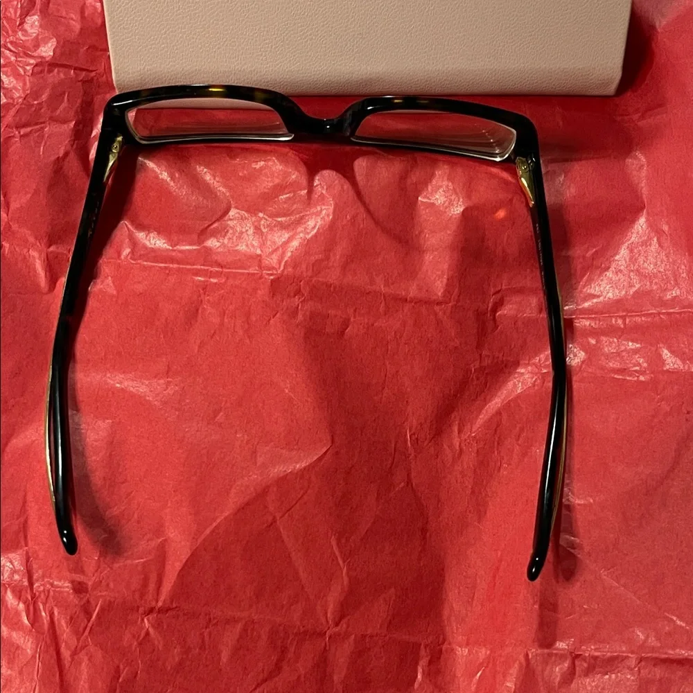 Prada Black Rectangular Women's Glasses with Gold Temples - Picture 6 of 16